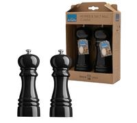 Amefa Salt & Pepper Mill Set of 2 | Black Rubberwood | Ceramic Grinder | Adjustable Coarseness | Refillable | Sustainable Alternative to Disposable Mills