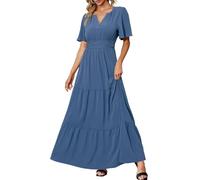 Amegoya Women's Short Sleeve V Neck Formal Wedding Guest Maxi Dresses Spring Fall Evening Party Long Dresses, A-Blue, XL