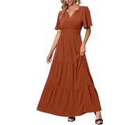 Amegoya Women's Short Sleeve V Neck Formal Wedding Guest Maxi Dresses Spring Fall Evening Party Long Dresses, A-orange, S