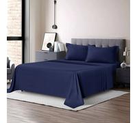 Ameha 100% Egyptian Cotton Super Soft & Breathable Hotel Quality Navy Flat Sheet Single 175 X 275 Cm