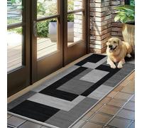 Ameha Anti Slip Runner Rugs Luxury Modern Printed Kitchen Hallway Long Runner & Floor Mats (Milo Black Grey, 60X220 Cm)