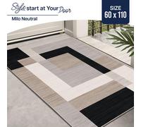 Ameha Area Rugs Bedroom Small Bedside Mat 60X110 Cm Anti Slip Modern Carpet Geometric Style Durable Soft Entrance Rug (Milo Neutral)