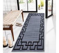 AMEHA Area Rugs for Bedroom - Runner Rugs for Hallway Greek Key Rug Living Room Non Shedding Soft Touch Modern Grey Carpet Runners Indoor - Easy Care (60 x 220Cm, Nico)