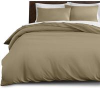 Ameha Beige Plain 3-Piece Duvet Set Microfiber Breathable Super King Size 260X220 Cm Bedding Set With Matching Pillowcases