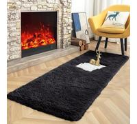 Ameha Black Area Rugs For Bedroom Hallway 80X150 Cm Non-Slip Modern Super Soft Fluffy Shaggy Thick Pile Rug Non-Shedding Easy To Clean