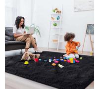 Ameha Black Area Rugs For Bedroom Large Non Slip -Modern Super Soft Fluffy Shaggy Thick Pile Non Shedding Rug (120X170 Cm)