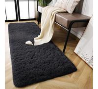 AMEHA Black Shaggy Runner Rug 80x300 cm Fluffy Soft Non Slip Extra Long Hallway Carpet Non-Shedding