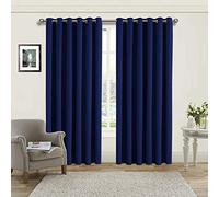 AMEHA Blackout Curtains 66 x 54 inch Eyelet Navy Curtains for Living Room, Thermal Insulated Bedroom Curtain with Matching Tie Backs - Pair Panels