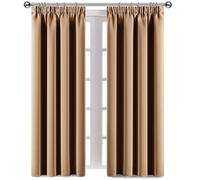 AMEHA Blackout Curtains for Bedroom - Pencil Pleat Living Room Curtains & Drapes Super Soft Thermal Insulated Window Curtain 90x72 Inch Drop Pair Panels with Matching Tie Backs, Beige