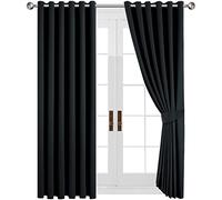 AMEHA Blackout Curtains for Bedroom - Thermal Eyelet Curtains Living Room 66 x 54 Inch Drop Super Soft Window Treatments Ring Top Curtain with Tiebacks, 2 Panel - Black