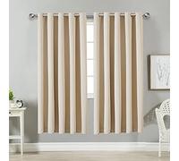 AMEHA Blackout Curtains for Living Room - Cream Bedroom Curtains Eyelet Thermal Insulated 46 x 54 Inch Drop Black Out Window Curtain Drapes with Matching Tie Backs Two Panels