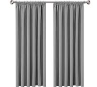 AMEHA Blackout Curtains Pencil Pleat for Bedroom 90x90 Inch Thermal Insulated Light Grey Extra Long Curtains Two Panels + Matching Tiebacks