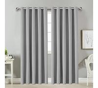 AMEHA Blackout Eyelet Curtains 66 x 90 inch Super Soft Light Grey Curtains for Bedroom, Thermal Insulated with Matching Tie Backs - 2 Panel