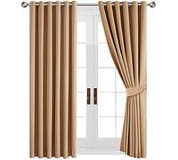 AMEHA Blackout Eyelet Curtains for Bedroom - Eyelet Beige Curtains Living Room Window Treatments Super Soft Black Out Thermal Curtain & Drapes Pair Panels with Tiebacks 66" x 90"