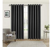 AMEHA Blackout Eyelet Curtains for Living Room - Grey Bedroom Curtains & Drapes 54 Inch Drop Thermal Insulated Super Soft Black Out Short Curtain Pair Panels with Tiebacks 46" x 54"