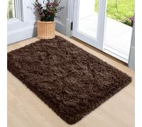 Ameha Brown Shaggy Door Mat 50X80 Cm For Bedroom Non Slip Soft Fluffy Thick Pile Small Rug Non-Shedding Easy To Clean