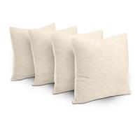 Ameha Cream Stripe Velvet Cushion Set, 18X18 Inch, Includes 4 Filled Cushions & 4 Covers, Breathable & Hypoallergenic