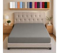 AMEHA Double Bed Sheets Deep Pocket Up to 25 cm Grey Fitted Sheet- Soft Brushed Microfiber Elasticated Corners Bottom Sheet, Easy Care - Anti Wrinkle & Fade Resistant