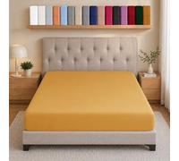 AMEHA Double Bed Sheets Deep Pocket Up to 25 cm Ochre Fitted Sheet- Soft Brushed Microfiber Elasticated Corners Bottom Sheet, Easy Care - Anti Wrinkle & Fade Resistant