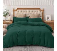 AMEHA Double Duvet Set 3 PCs Plain Dyed Emerald Quilt Bedding with Pillowcases Breathable Soft Brushed Microfibre Bed Set