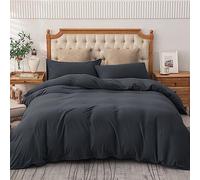AMEHA Double Duvet Set 3 PCs Plain Dyed Quilt Bedding with Pillowcases Breathable Soft Brushed Microfibre Bed Set Charcoal Dark Grey