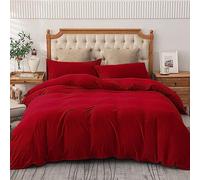 AMEHA Double Duvet Set 3 PCs Plain Dyed Quilt Bedding with Pillowcases Breathable Soft Brushed Microfibre Bed Set Red