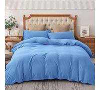 AMEHA Double Duvet Set 3 PCs Plain Dyed Quilt Bedding with Pillowcases Breathable Soft Brushed Microfibre Bed Set Light Blue