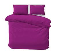 AMEHA Double Duvet Set 3 PCs Plain Dyed Quilt Bedding with Pillowcases Breathable Soft Brushed Microfibre Bed Set Purple