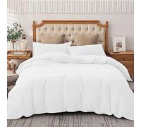 AMEHA Double Duvet Set 3 PCs Plain Dyed Quilt Bedding with Pillowcases Breathable Soft Brushed Microfibre Bed Set White