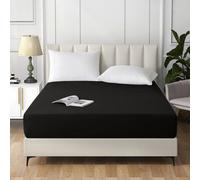 Ameha Double Plain Dyed Fitted Sheet 40Cm- Extra Deep Pocket Black Fitted Bed Sheets Soft Microfiber Bedding Sheet 137X190 Cm