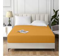 Ameha Double Plain Dyed Fitted Sheet 40Cm- Extra Deep Pocket Ochre Fitted Bed Sheets Soft Microfiber Bedding Sheet 137X190 Cm