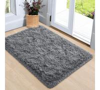 Ameha Fluffy Grey Shaggy Area Rugs For Bedroom Super Soft Small Non Slip Non Shedding Rug Entrance Door Mats, 50 X 80 Cm