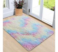 Ameha Fluffy Rainbow Shaggy Area Rugs For Bedroom Soft Thick Pile Small Non Slip Non Shedding Rug Entrance Door Mats, 50 X 80 Cm