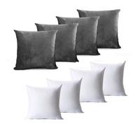 Ameha Grey Plain Velvet Cushions Set, 18X18 Inch, Includes 4 Filled Cushions & 4 Covers, Breathable & Anti Allergic