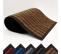 AMEHA Heavy Duty Rubber Door Mat 50x80 Cm, Indoor & Outdoor Dirt Trapper Non Slip Washable Barrier Floor Mat Entrance Rug Shoes Scraper Super Absorbent Front Doormats, Brown