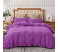 AMEHA King Size Duvet Cover Sets Plain Dyed Quilt Bedding with Pillowcases Soft Breathable Microfibre Bed Set Purple