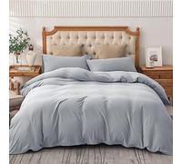 AMEHA King Size Duvet Cover Sets Plain Dyed Quilt Bedding with Pillowcases Soft Breathable Microfibre Bed Set Silver