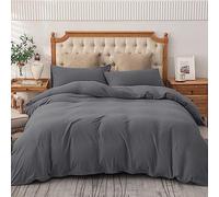 AMEHA King Size Duvet Cover Sets Plain Dyed Quilt Grey Bedding with Pillowcases Soft Breathable Microfibre Bed Set