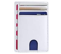 AMEHA Mens Wallets Credit Card Holder- RFID Blocking Slim Minimalist Genuine Leather-Front Pocket Business Card Holders with ID Window - Holds up to 7 Cards and Bank Notes (White)