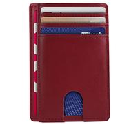 AMEHA Mens Wallets Credit Card Holder - RFID Blocking Slim Minimalist Genuine Leather-Front Pocket Business Card Holders with ID Window - Holds up to 7 Cards and Bank Notes (Burgandy)