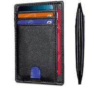AMEHA Mens Wallets Credit Card Holder- RFID Blocking Slim Minimalist Genuine Leather-Front Pocket Business Card Holders with ID Window - Holds up to 7 Cards and Bank Notes (Black)