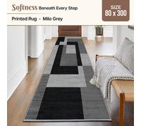 Ameha Milo Black Grey Printed Rug Kitchen Hallway Area Extra Large Runner Rugs, 80X300 Cm