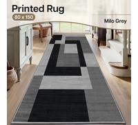 Ameha Milo Black Grey Printed Rug Large Floor Mats Super Soft Bedside Carpet Runner Kitchen Hallway Door Rugs- 80X150 Cm