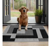 Ameha Milo Black Grey Printed Rug Modern Living Room Indoor Bedroom Rug Geometric Pattern Mats Small Area Rugs- 40 X 60 Cm