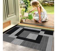 Ameha Milo Black Grey Small Area Rugs For Bedroom Bedside Mat 60X110 Cm Anti Slip Modern Non Shedding Geometric Style