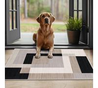 Ameha Milo Neutral Printed Rug Modern Bedroom Luxury Door Entrance Mat Geometric Style Durable Super Soft Non Slip Floor Rug (40 X 60Cm)