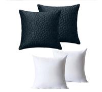 Ameha Navy Embossed Pebbles Velvet Cushions, 18X18 Inch, Includes 2 Filled Cushions & 2 Covers, Soft Hypoallergenic