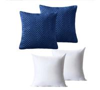 Ameha Navy Embossed Velvet Cushions Set, 18X18 Inch, Includes 2 Filled Cushions & 2 Covers, Breathable & Anti Allergic