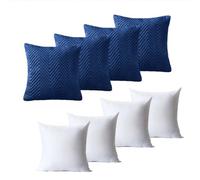 Ameha Navy Embossed Velvet Cushions Set, 18X18 Inch, Includes 4 Filled Cushions & 4 Covers, Breathable & Anti Allergic