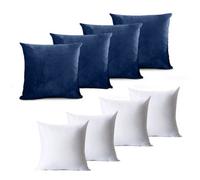 Ameha Navy Plain Velvet Cushions Set, 18X18 Inch, Includes 4 Filled Cushions & 4 Covers, Breathable & Anti Allergic